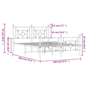 Sängram med huvudgavel och fotgavel vit metall 140x190 cm