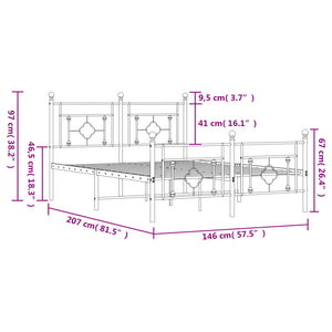 Sängram med huvudgavel och fotgavel vit metall 140x200 cm
