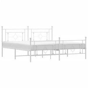 Sängram med huvudgavel och fotgavel vit metall 183x213 cm