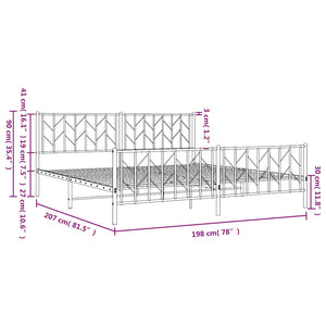 Sängram med huvudgavel och fotgavel svart metall 193x203 cm