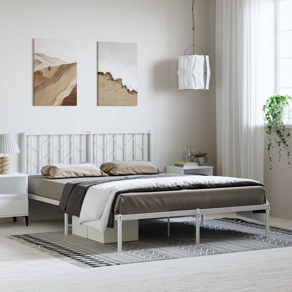 Sängram med huvudgavel metall vit 193x203 cm