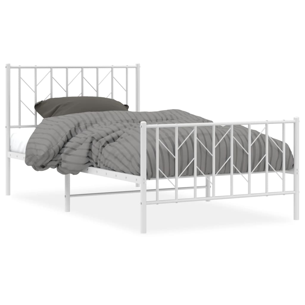 Sängram med huvudgavel och fotgavel vit metall 100x190 cm