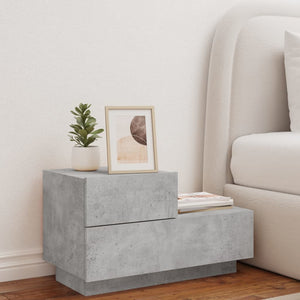 Sängbord med LED-lampor betonggrå 70x36x40,5 cm