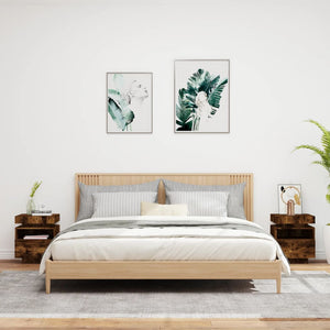 Sängbord med LED-belysning 2 st rökfärgad ek 40x39x48,5 cm