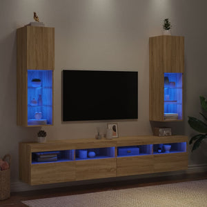 Tv-bänk med LED-belysning 2 st sonoma-ek 30,5x30x102 cm