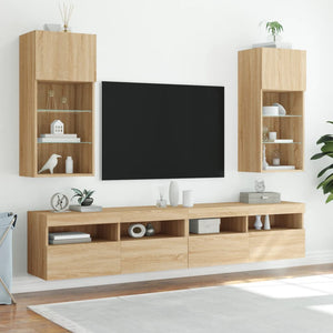 Tv-bänk med LED-belysning 2 st sonoma-ek 40,5x30x90 cm
