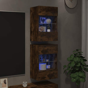 Nástenné skrinky s LED osvetlením pre TV 2 st rökfärgad ek 40x30x60,5 cm