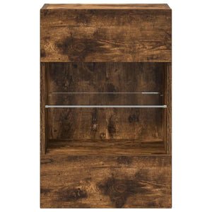 Nástenné skrinky s LED osvetlením pre TV 2 st rökfärgad ek 40x30x60,5 cm