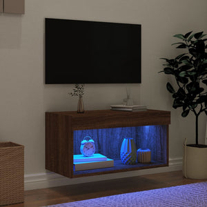 Tv-bänk med LED-belysning brun ek 60x30x30 cm