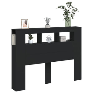 Sänggavel LED svart 140x18,5x103,5 cm konstruerat trä