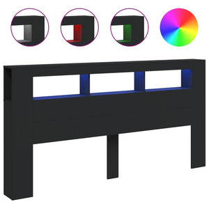 Sänggavel LED svart 200x18,5x103,5 cm konstruerat trä