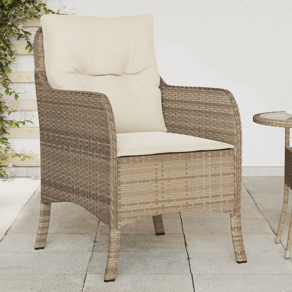 Trädgårdsstolar med dynor 2 st beige konstrotting