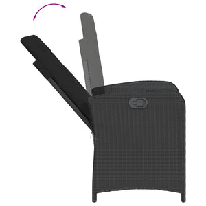 Justerbar trädgårdsstol med dynor svart konstrotting