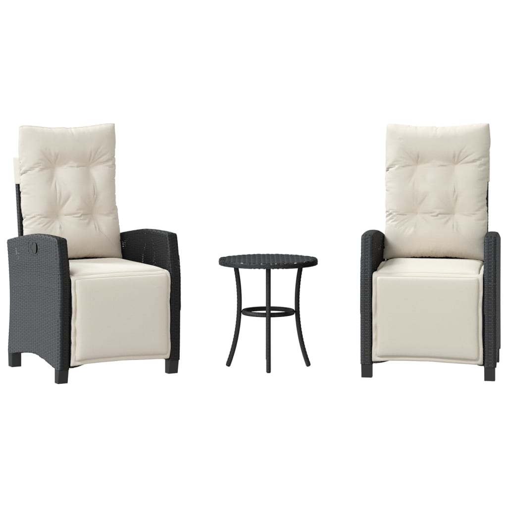 Caféset med dynor 3 delar svart konstrotting