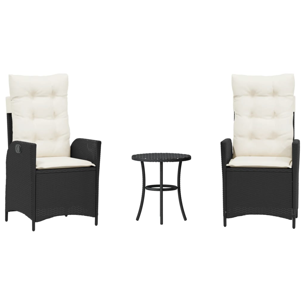 Caféset med dynor 3 delar svart konstrotting