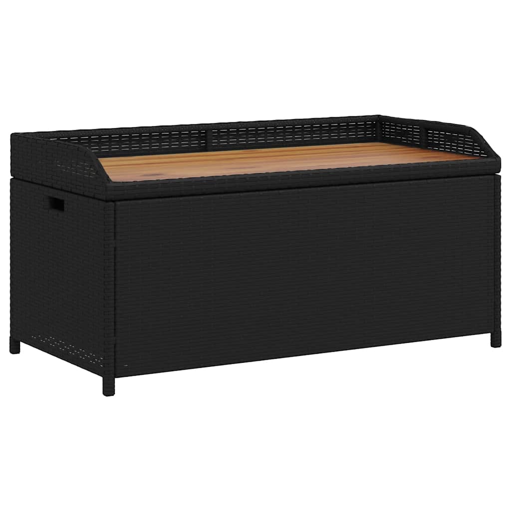Förvaringsbänk svart 100x50x52 cm konstrotting massiv akacia