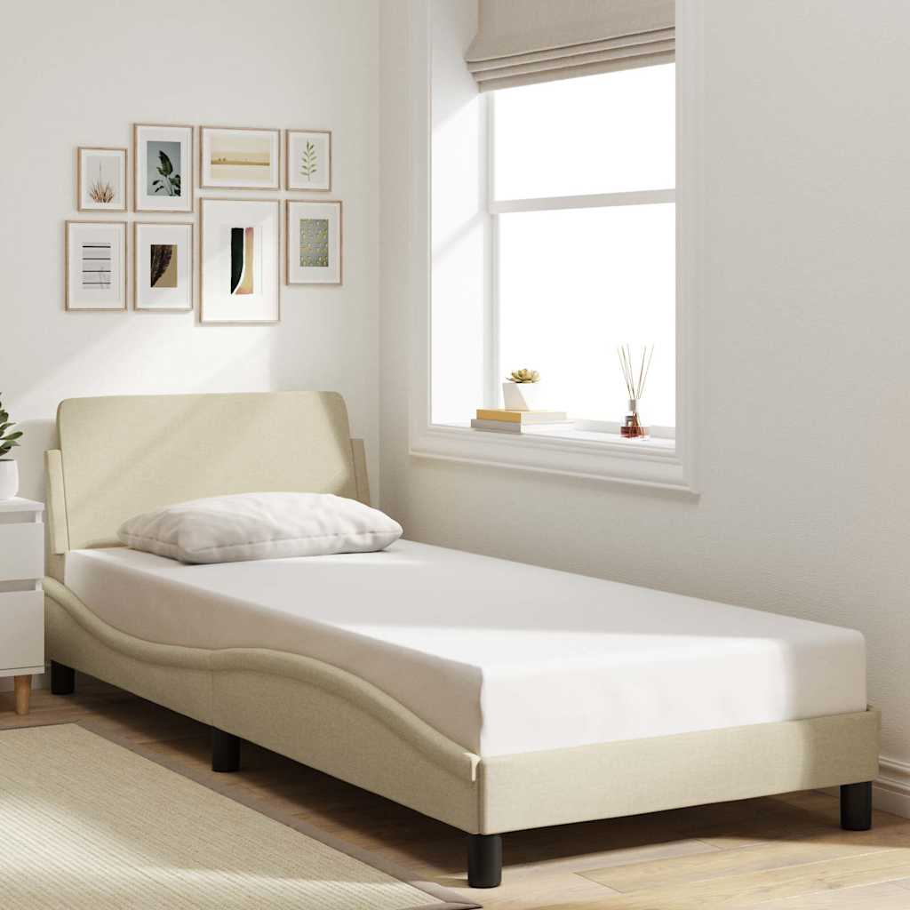 Bed Frame with Headboard "Dover" Cream 80x200 cm Fabric