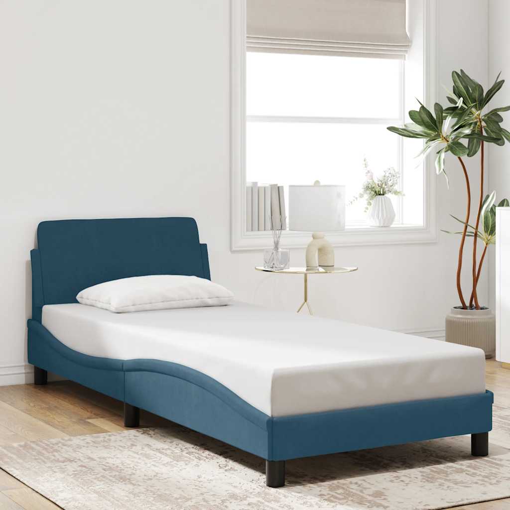 Bed Frame with Headboard "Dover" Blue 80x200 cm Velvet