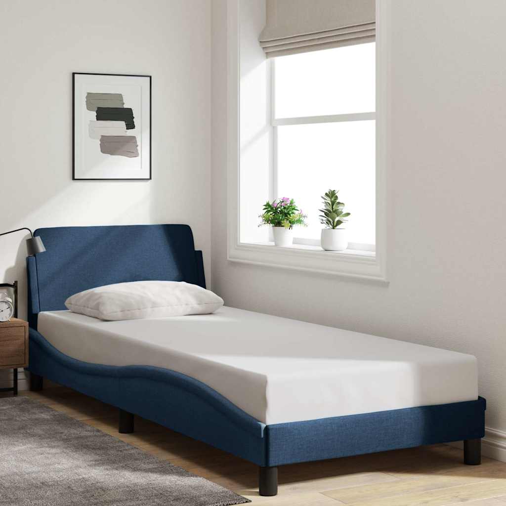 Bed Frame with Headboard "Dover" Blue 90x190 cm Fabric