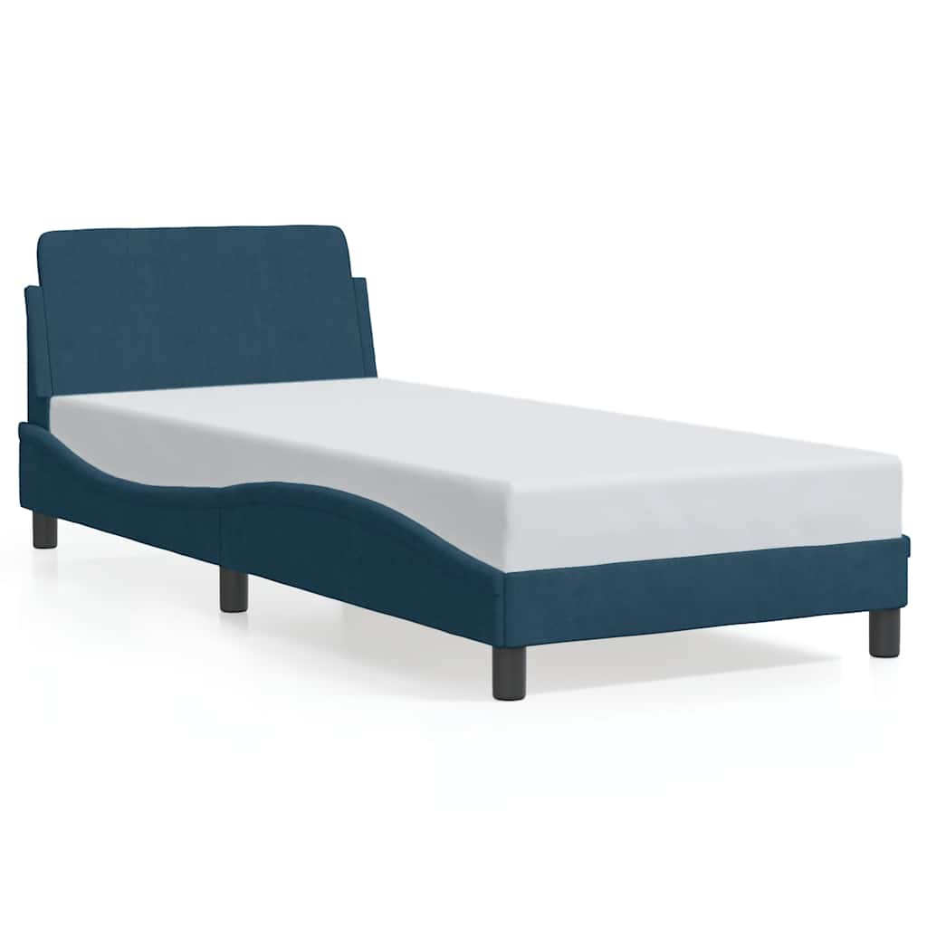 Bed Frame with Headboard "Dover" Blue 90x190 cm Velvet
