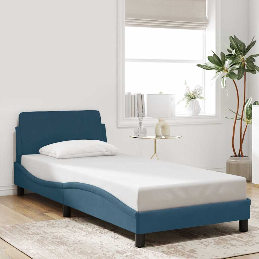 Bed Frame with Headboard "Dover" Blue 90x190 cm Velvet