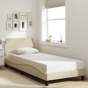 Bed Frame with Headboard "Dover" Cream 90x200 cm Fabric