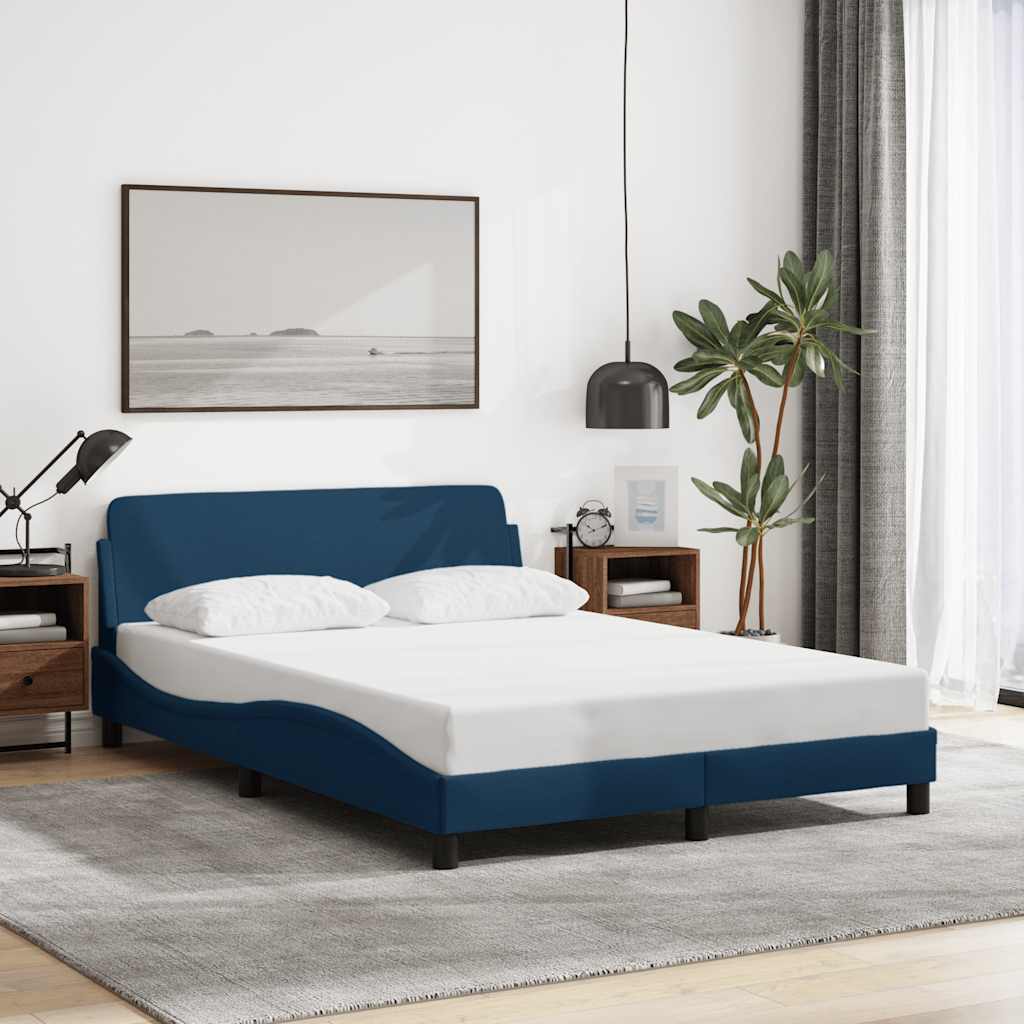 Bed Frame with Headboard "Dover" Blue 140x200 cm Fabric