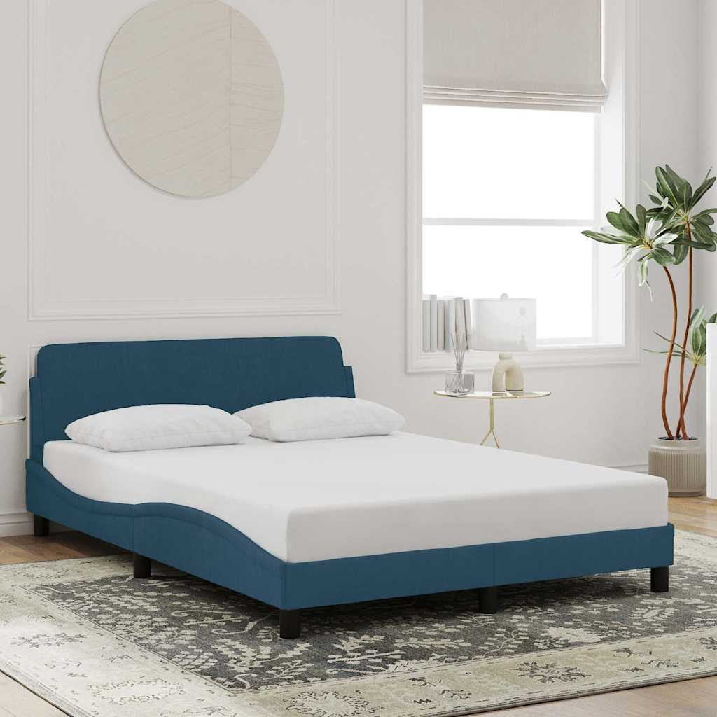 Bed Frame with Headboard "Dover" Blue 140x200 cm Velvet