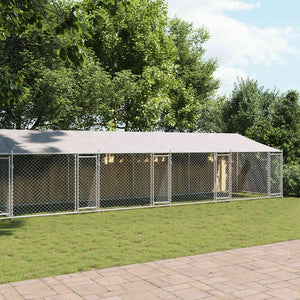 Hundgård med tak och dörrar grå 10x2x2 cm galvaniserat stål