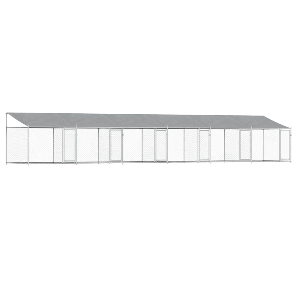 Hundgård med tak och dörrar grå 12x2x2 cm galvaniserat stål