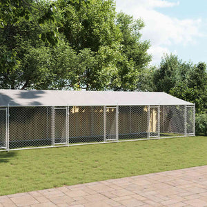 Hundgård med tak och dörrar grå 12x2x2 cm galvaniserat stål