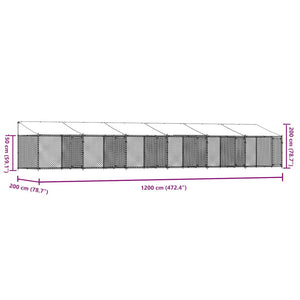 Hundgård med tak och dörrar grå 12x2x2 cm galvaniserat stål