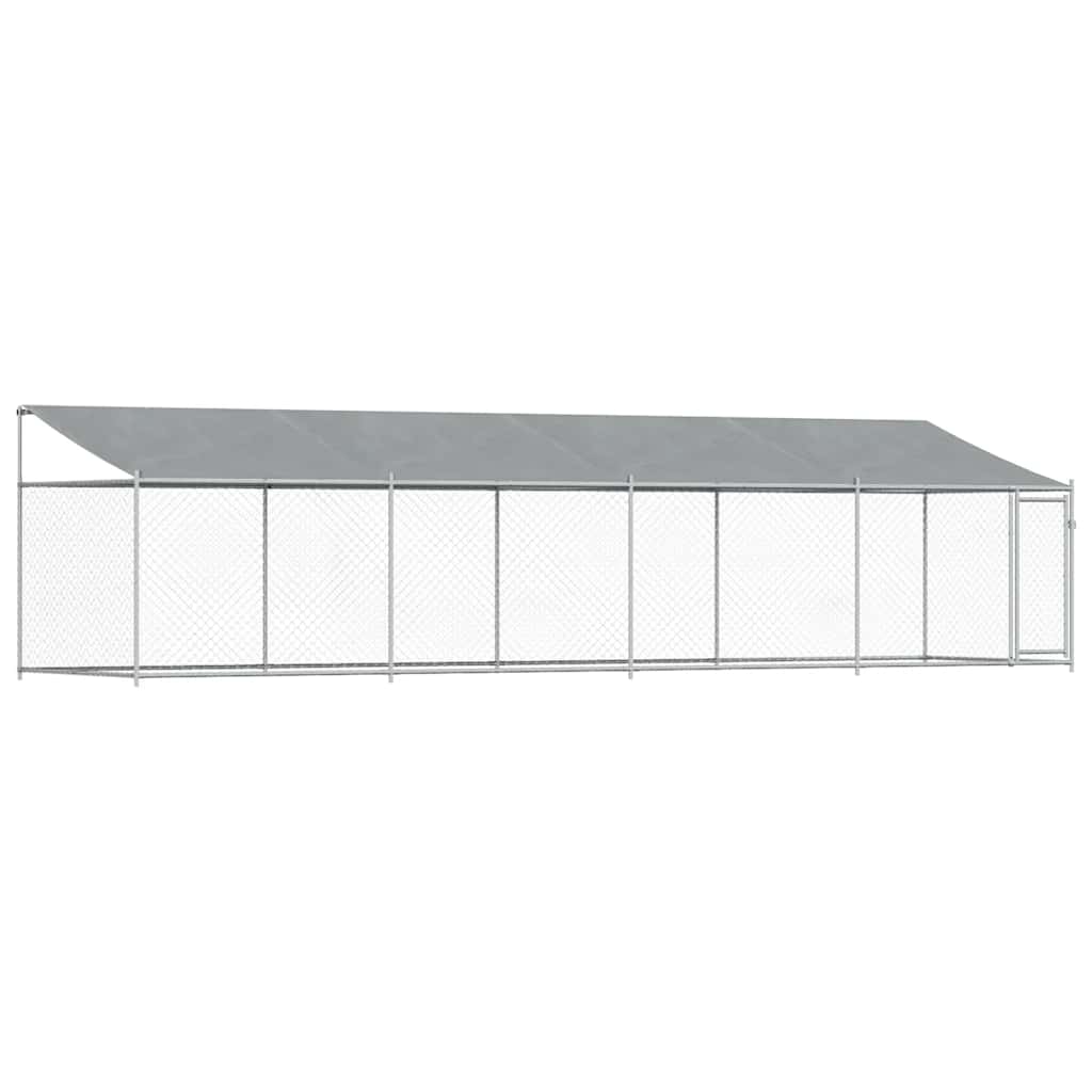 Hundgård med tak och dörr grå 8x2x2 cm galvaniserat stål