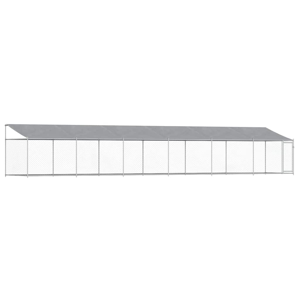 Hundgård med tak och dörr grå 12x2x2 cm galvaniserat stål