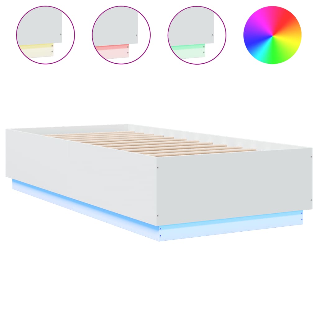 Sängram med LEDs vit 100x200 cm konstruerad trä