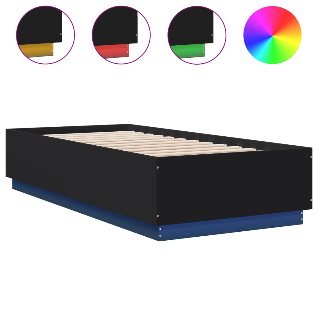Sängram med LEDs svart 100x200 cm konstruerad trä