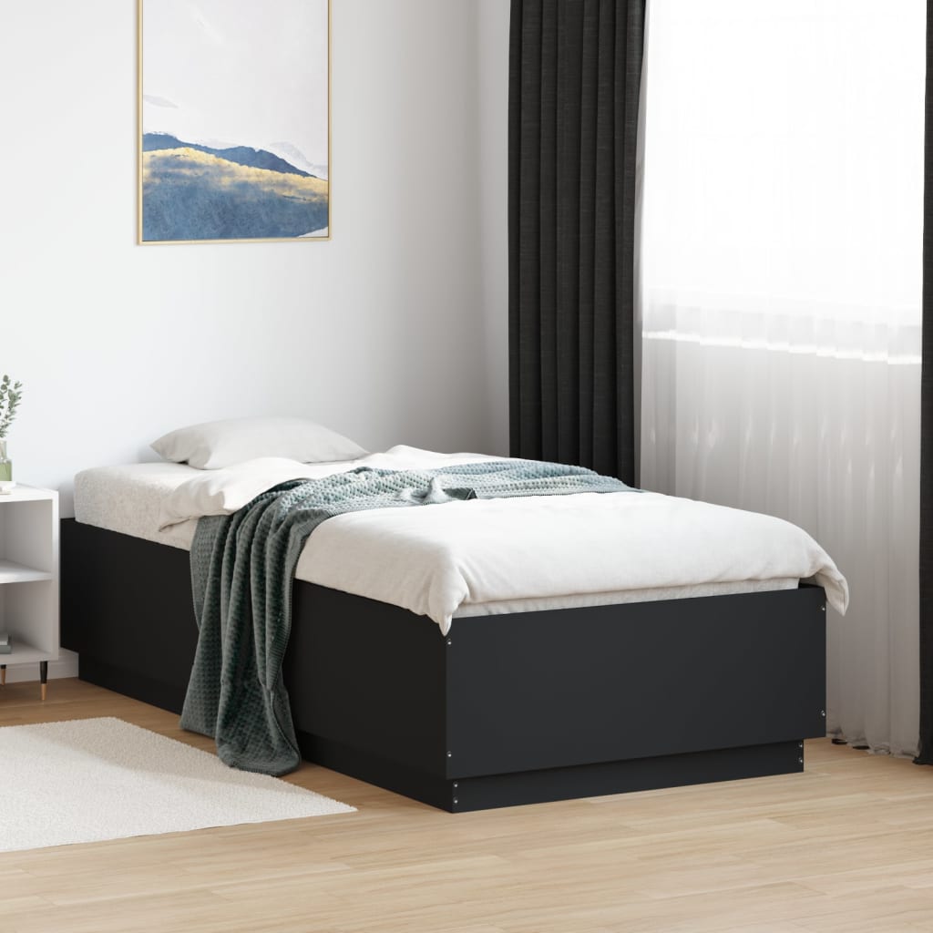 Sängram med LEDs svart 90x190 cm konstruerat trä
