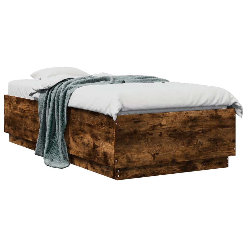 Sängram rökfärgad ek 75x190 cm konstruerad trä