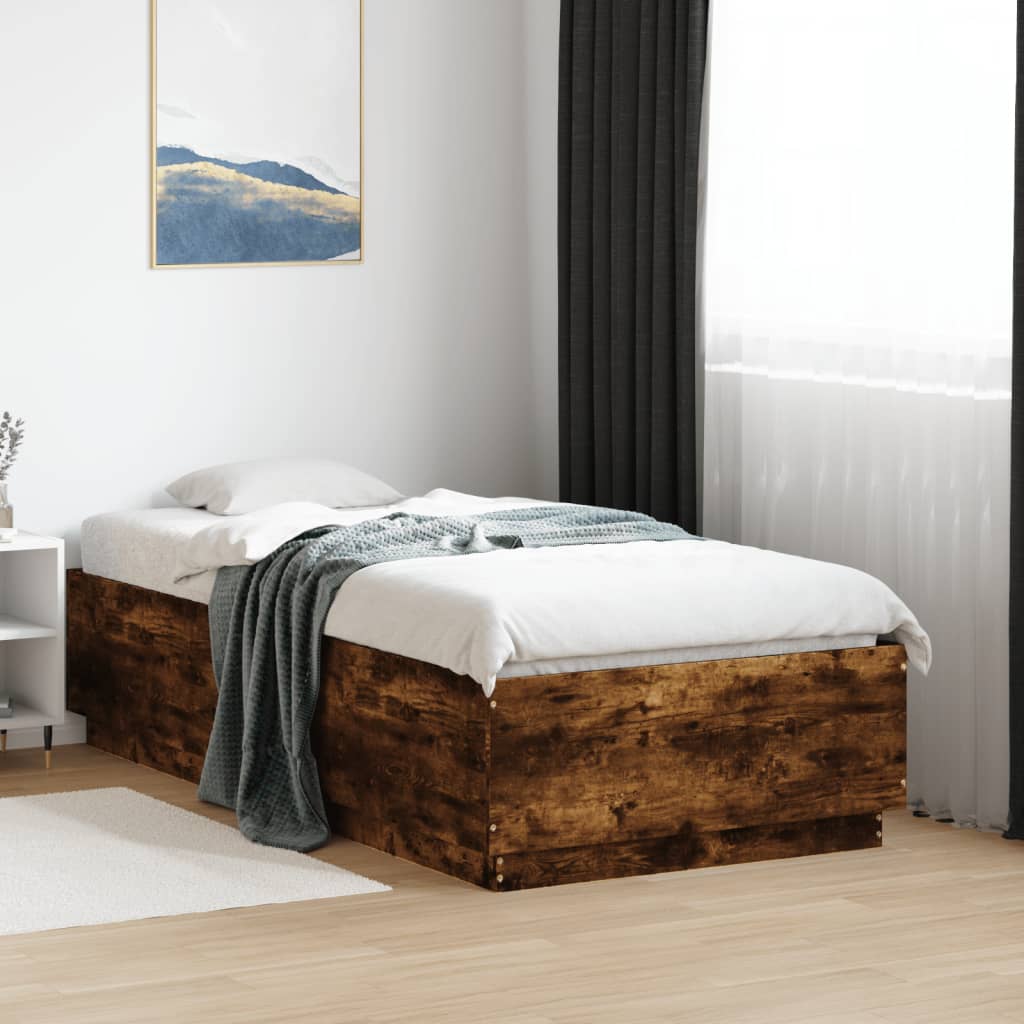 Sängram rökfärgad ek 75x190 cm konstruerad trä