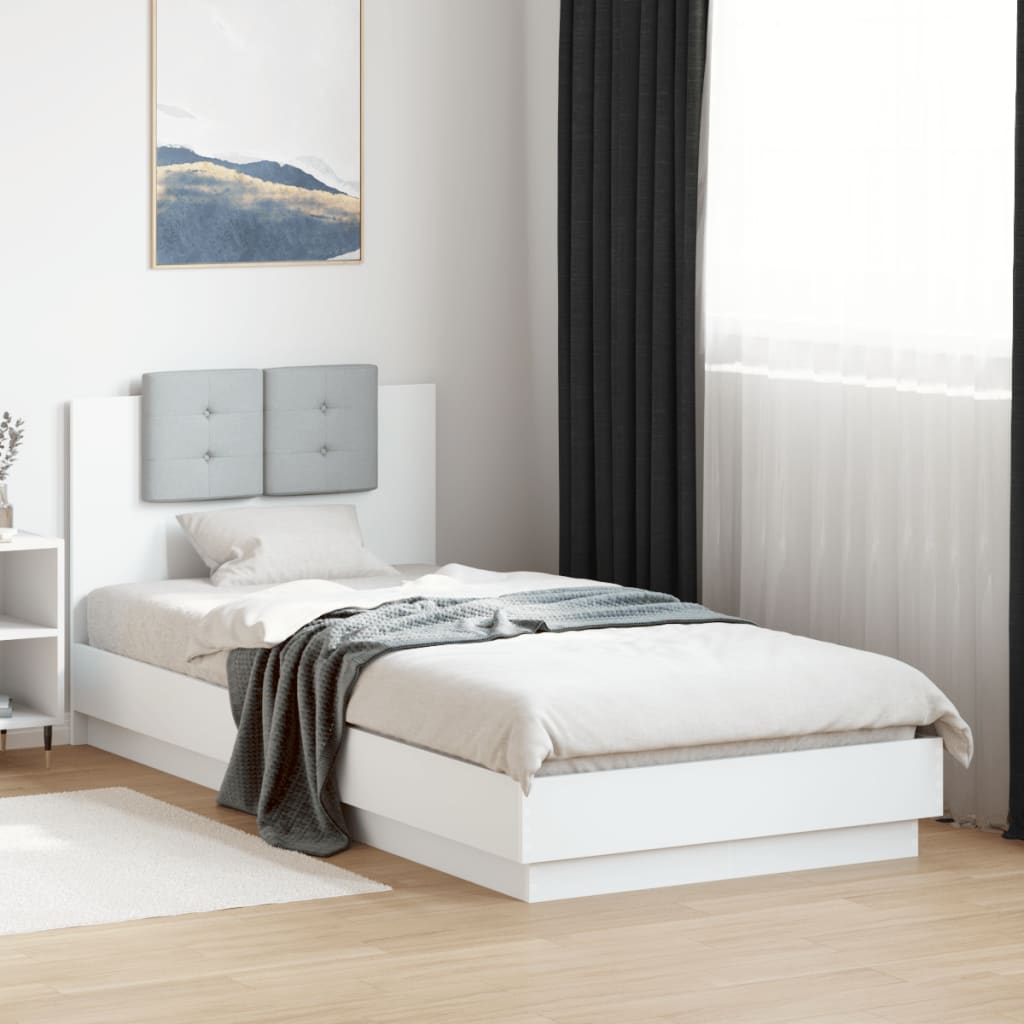 Sängram med huvudgavel vit 100x200 cm konstruerat trä