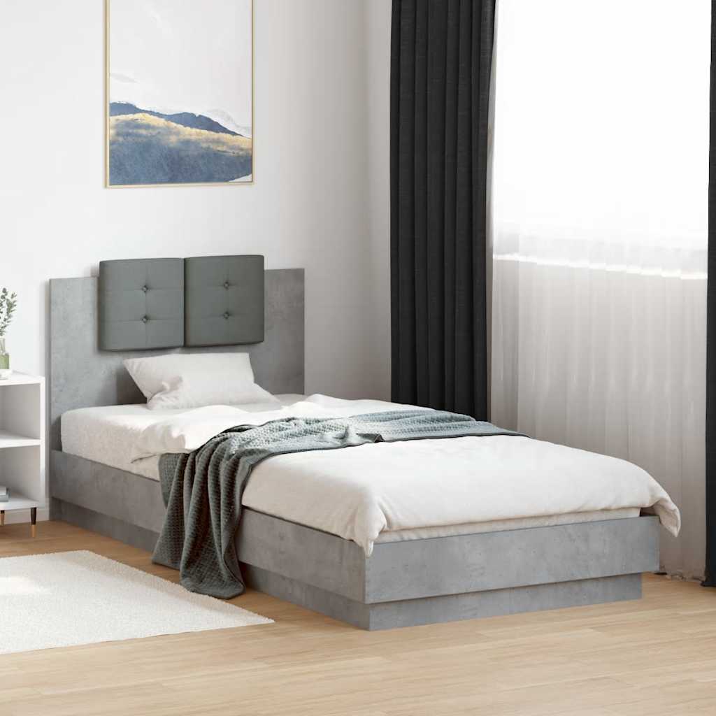 Sängram med huvudgavel betonggrå 90x200 cm konstruerat trä
