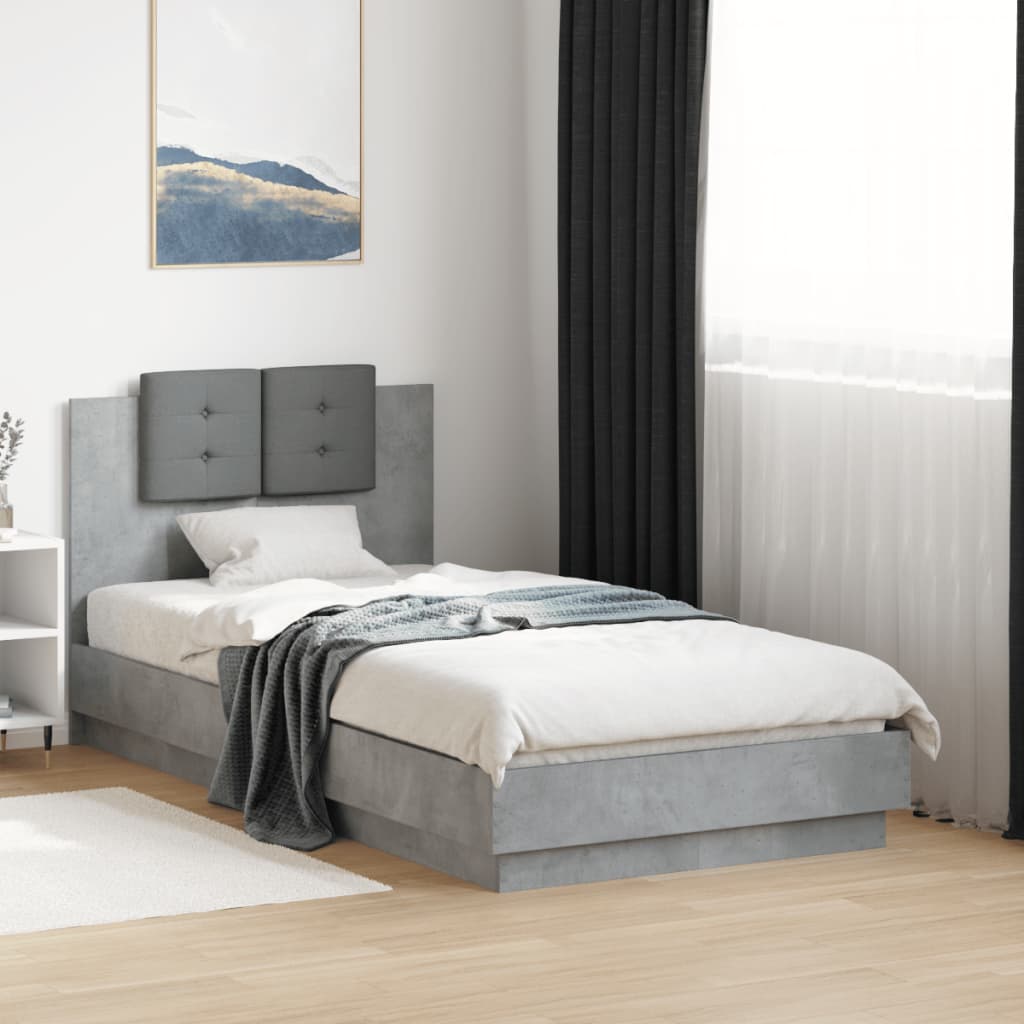 Sängram med huvudgavel betonggrå 90x190 cm konstruerat trä