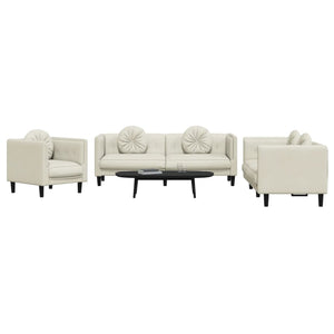 Soffgrupp med kuddar 3 delar gräddvit sammet