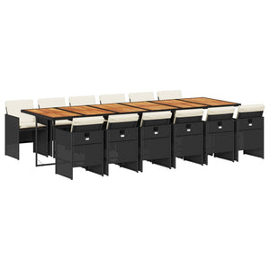 Matgrupp för trädgården med dynor 13 delar svart konstrotting