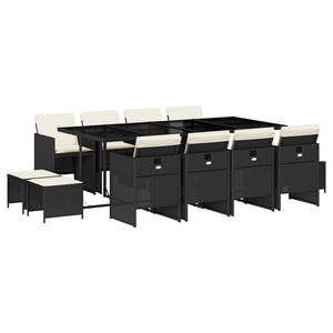 Matgrupp för trädgården med dynor 13 delar svart konstrotting