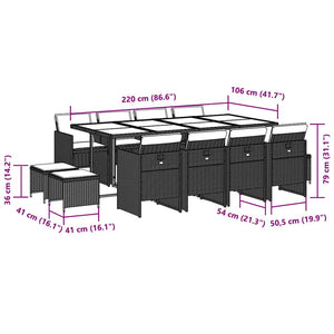 Matgrupp för trädgården med dynor 13 delar svart konstrotting