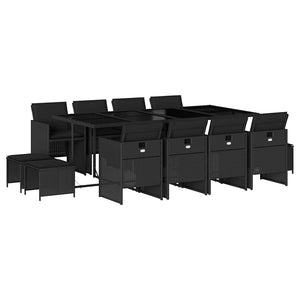 Matgrupp för trädgården med dynor 13 delar svart konstrotting