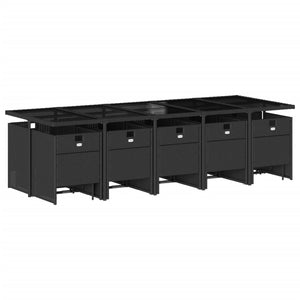 Matgrupp för trädgården med dynor 15 delar svart konstrotting