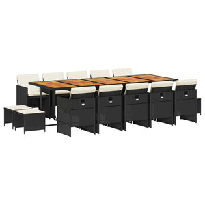 Matgrupp för trädgården med dynor 15 delar svart konstrotting