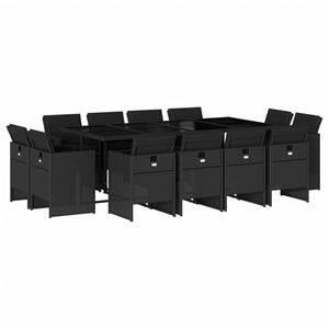Matgrupp för trädgården med dynor 13 delar svart konstrotting